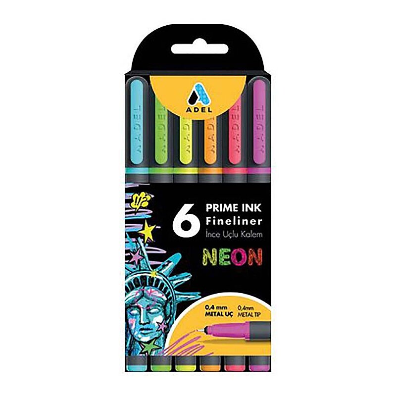 ADEL PRİME İNK FİNELİNER KEÇE UÇLU KALEM 0.4mm NEON 6 RENK (2201000100)