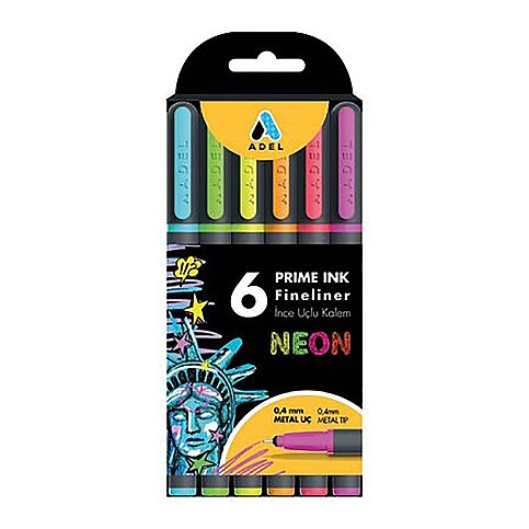 ADEL PRİME İNK FİNELİNER KEÇE UÇLU KALEM 0.4mm NEON 6 RENK (2201000100) - 1