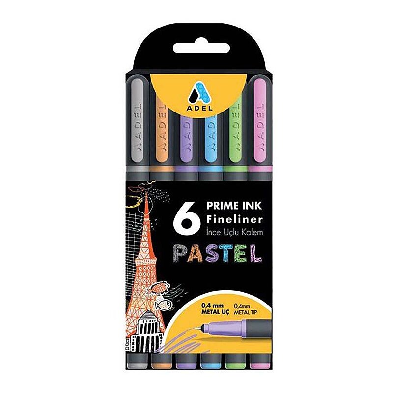 ADEL PRİME İNK FİNELİNER KEÇE UÇLU KALEM 0.4mm PASTEL 6 RENK (2201000101)