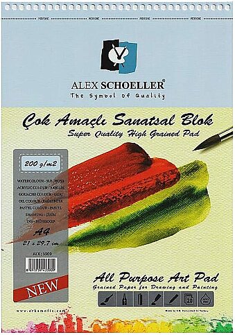 ALEX SCHOELLER ALX-3909 SPİRALLİ ÇOK AMAÇLI RESİM DEFTERİ A4 20 YAPRAK 200gr (200.24) - 1