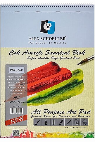 ALEX SCHOELLER ALX-902 SPİRALLİ ÇOK AMAÇLI RESİM DEFTERİ A3 20 YAPRAK 200gr (200.22) - 1