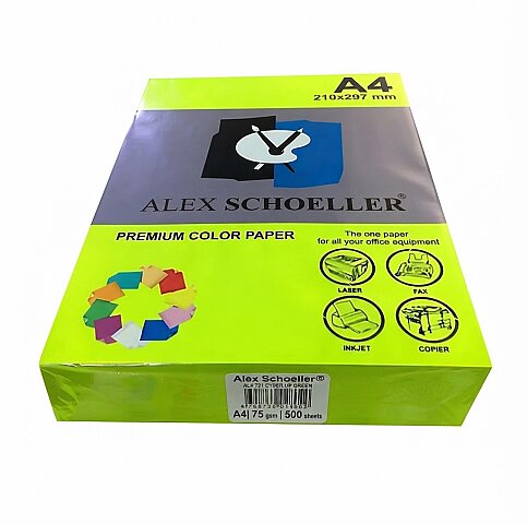 ALEX SCHOELLER ALX-721 RENKLİ FOTOKOPİ KAĞIDI A4 75gr FOSFORLU YEŞİL 500LÜ (453.21) - 1
