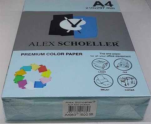 ALEX SCHOELLER ALX-45120 RENKLİ FOTOKOPİ KAĞIDI A4 80gr 520 OKYANUS MAVİSİ 100LÜ (456.20) - 1