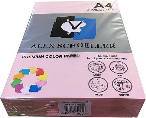 ALEX SCHOELLER ALX-45140 RENKLİ FOTOKOPİ KAĞIDI A4 80gr 540 GÜL PEMBESİ 100LÜ (456.40) - 1
