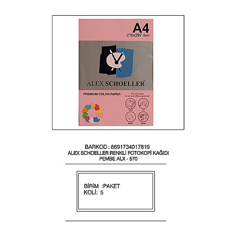 ALEX SCHOELLER ALX-570 RENKLİ FOTOKOPİ KAĞIDI A4 80gr PEMBE 500LÜ (451.70) - 1