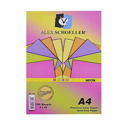 ALEX SCHOELLER ALX-837 RENKLİ FOTOKOPİ KAĞIDI A4 80gr FOSFORLU 5 RENK 100LÜ (450.07) - 1
