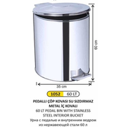 Arı Metal A1052 Pedallı Çöp Kovası 60Lt - ARI METAL