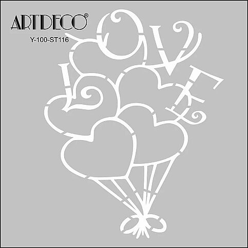 ARTDECO ST116 STENCİL BOYAMA ŞABLONU KALP BALON 30x30cm (Y-100-ST116) - 1