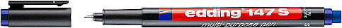 EDDİNG 147S ASETAT-CD KALEMİ 0.3mm SİLGİLİ MAVİ - 1