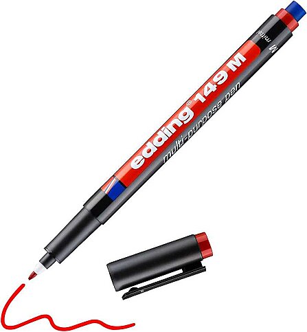 EDDİNG 149M ASETAT-CD KALEMİ 1mm SİLGİLİ KIRMIZI - 1