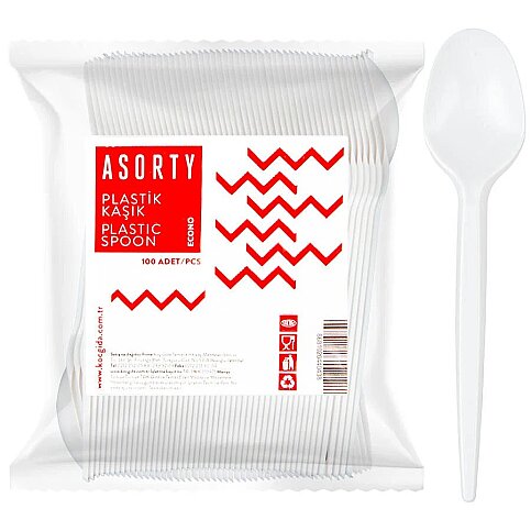ASORTY ECONO BEYAZ PLASTİK BÜYÜK BOY KAŞIK 100LÜ - 1