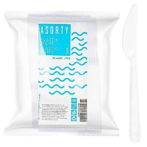 ASORTY LÜKS ŞEFFAF PLASTİK BIÇAK 50Lİ - 1