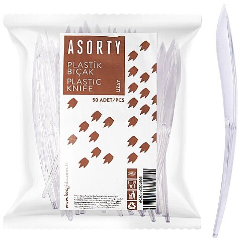 ASORTY UZAY ŞEFFAF PLASTİK BIÇAK 50Lİ - 1