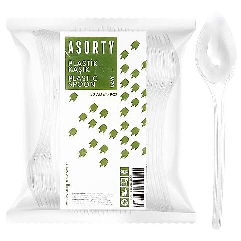 ASORTY UZAY ŞEFFAF PLASTİK BÜYÜK BOY KAŞIK 50Lİ - 1
