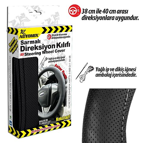 AUTOMİX 39509 SARMALI DİREKSİYON KILIFI DÜZ SİYAH - 1
