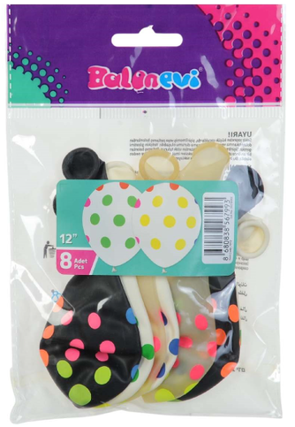 Balonevi Çepeçevre Floresan Puantiye Baskılı Balon Beyaz 8Li (7993) - 1