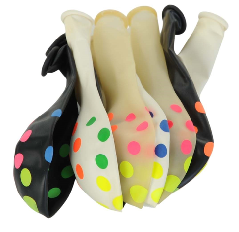 Balonevi Çepeçevre Floresan Puantiye Baskılı Balon Beyaz 8Li (7993) - 2