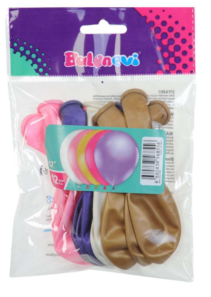 BALONEVİ METALİK KIZ ASORTİ BALON 12Lİ (8556)