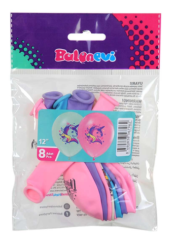 Balonevi Rainbow Unicorn Baskılı Balon 8Li (7962) - 1