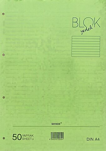 BAYINDIR KLASÖR YEDEĞİ A4 ÇİZGİLİ 50 YAPRAK YEŞİL - 1