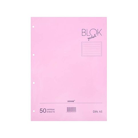 BAYINDIR KLASÖR YEDEĞİ A5 ÇİZGİLİ 50 YAPRAK PEMBE - 1