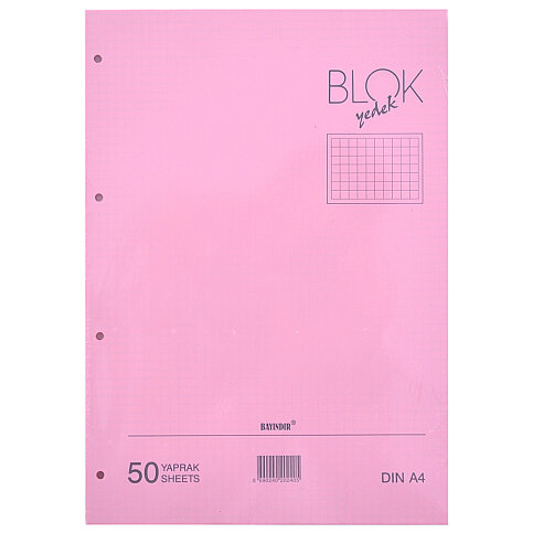 BAYINDIR KLASÖR YEDEĞİ A4 KARELİ 50 YAPRAK PEMBE - 1