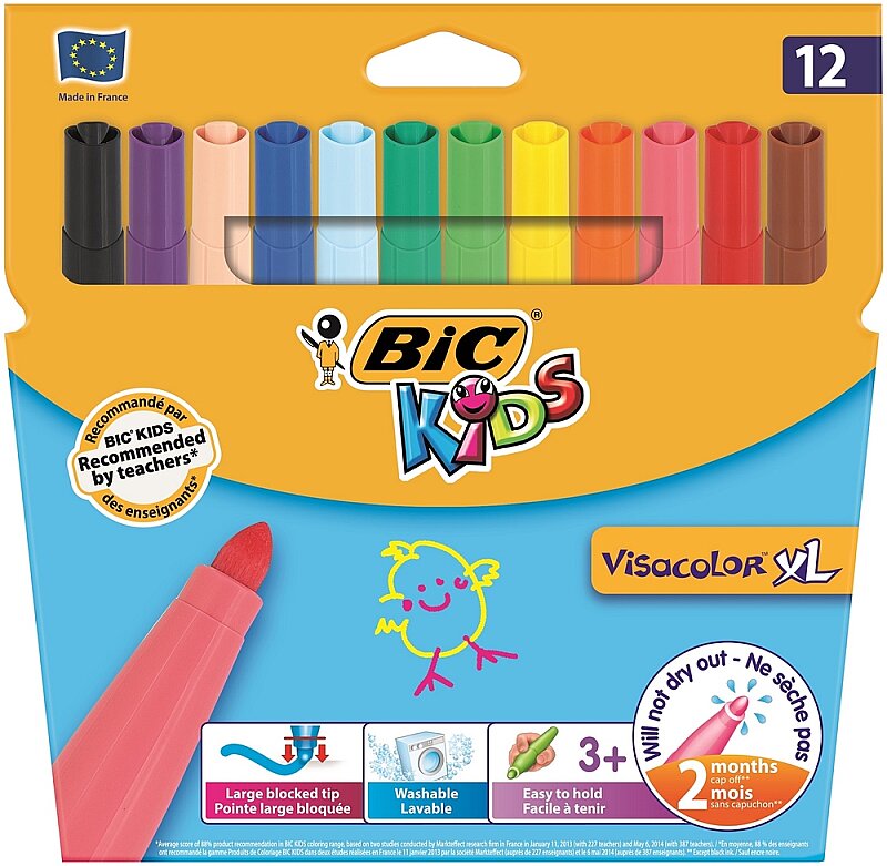 BİC KİDS VİSA YIKANABİLİR JUMBO KEÇELİ KALEM 12 RENK (829007)(8922233)
