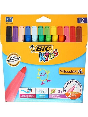 BİC KİDS VİSA YIKANABİLİR JUMBO KEÇELİ KALEM 12 RENK (829007)(8922233) - 1