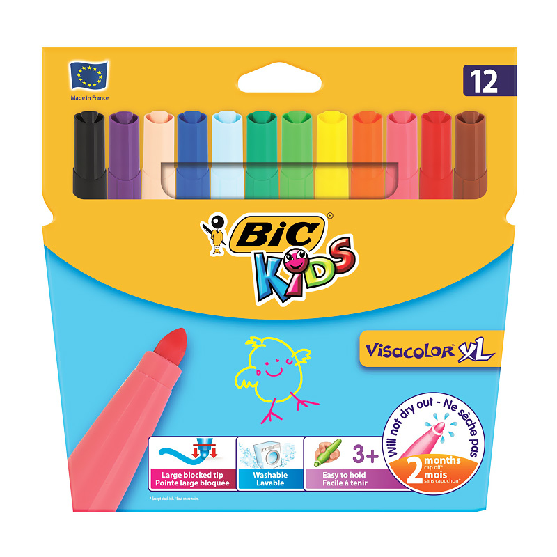 Bic Kids Visa Yıkanabilir Jumbo Keçeli Kalem 12 Renk (829007)(8922233)