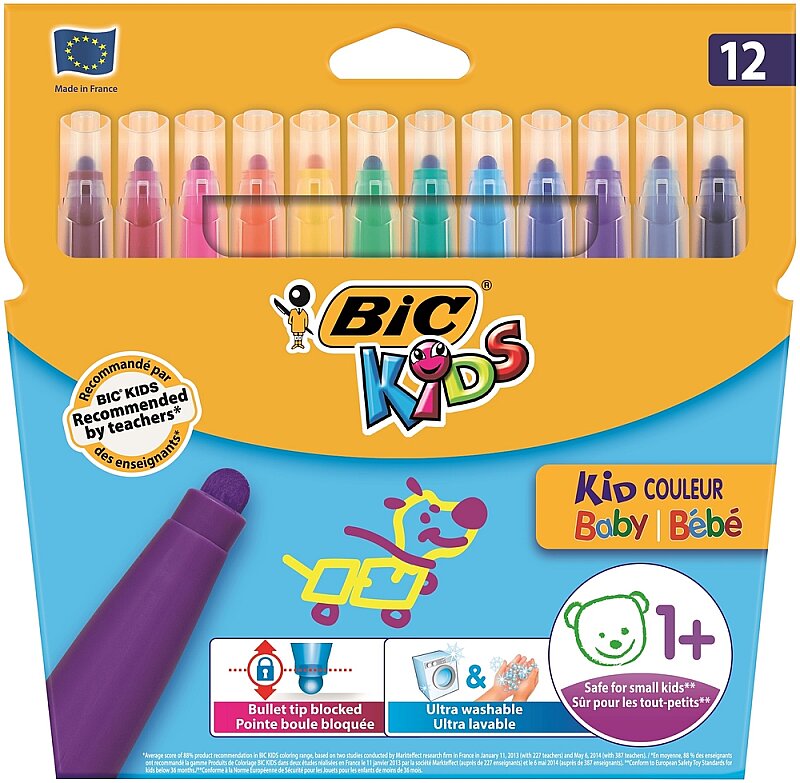 BİC KİDS COULEUR BABY YIKANABİLİR KEÇELİ KALEM 12 RENK (902080)(9020802)
