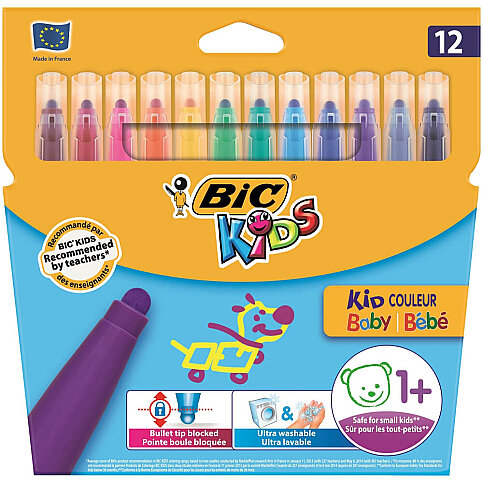 BİC KİDS COULEUR BABY YIKANABİLİR KEÇELİ KALEM 12 RENK (902080)(9020802) - 1