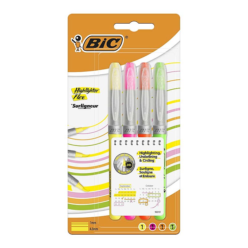 BİC FLEX FOSFORLU KALEM SETİ 4 RENK BLİSTER (946041)(943276)
