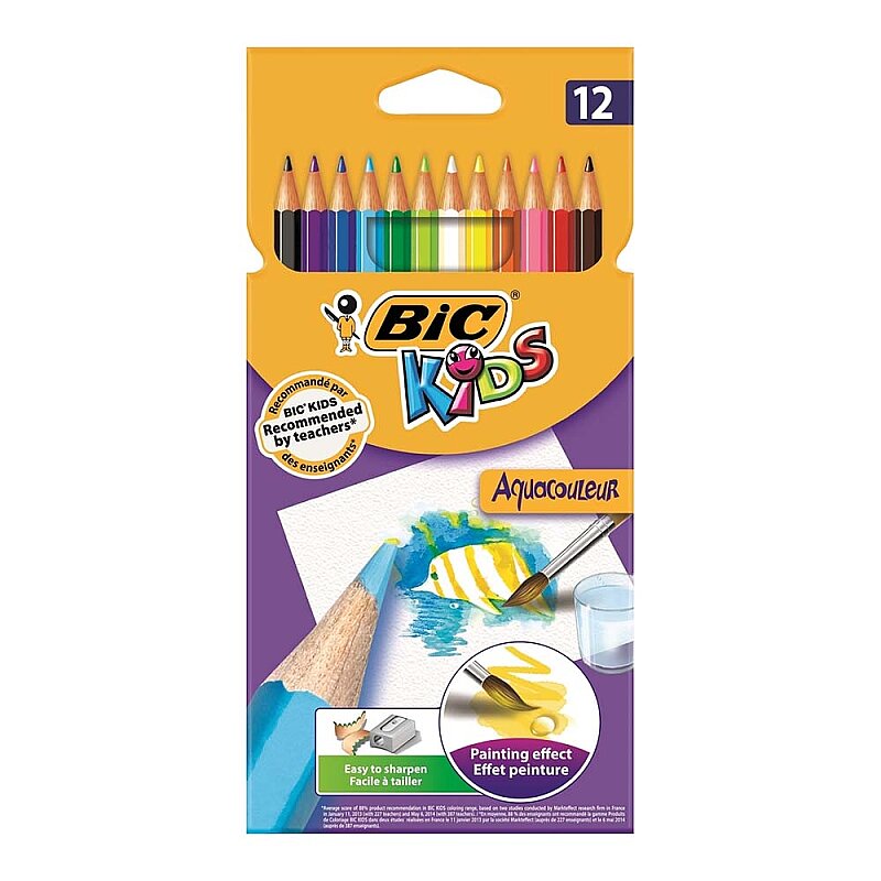 BİC KİDS AQUACOULEUR KURU SULU BOYA 12 RENK (8575613)(8575615)