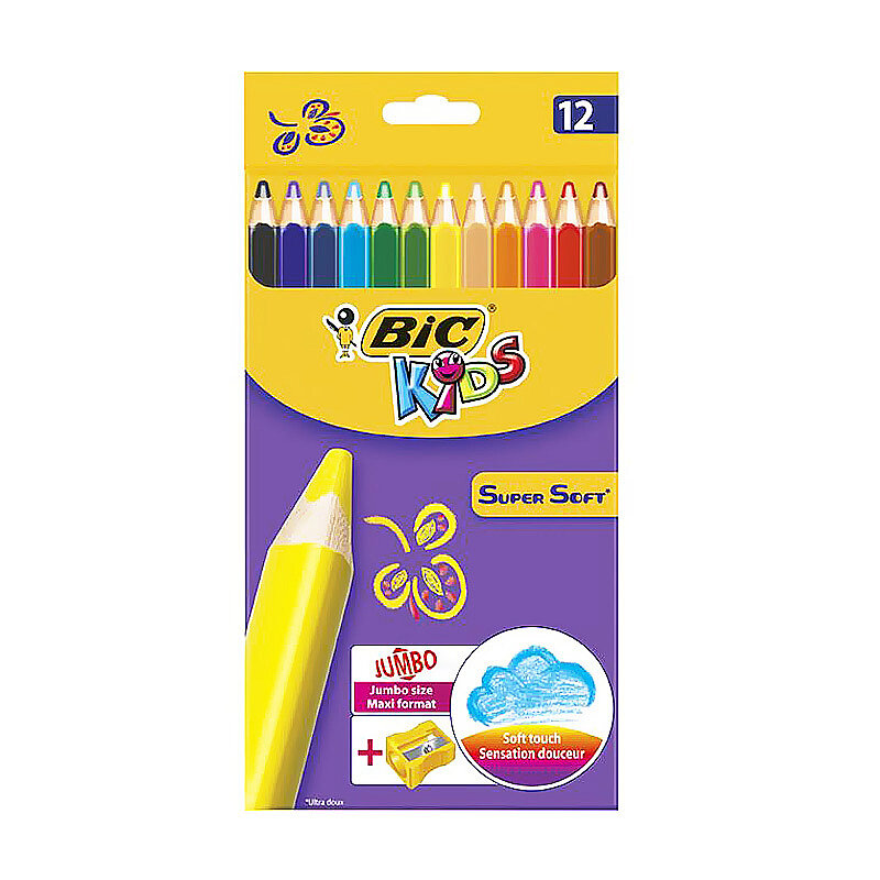 BİC KİDS SOFT KURU BOYA 12 RENK+KALEMTRAŞ (93396)