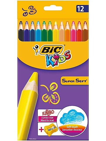 BİC KİDS SOFT KURU BOYA 12 RENK+KALEMTRAŞ (93396) - 1