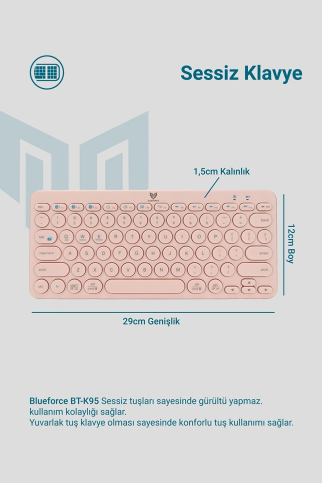 Blueforce Bt-K95 Kablosuz İos Ve Android Uyumlu Klavye Q Pembe - 5