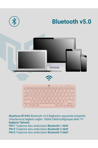 Blueforce Bt-K95 Kablosuz İos Ve Android Uyumlu Klavye Q Pembe - 6