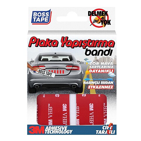 BOSS TAPE 0134 ÇİFT TARAFLI OTO PLAKA MONTAJ BANDI 95mmx30mm 12Lİ BLİSTER - 1