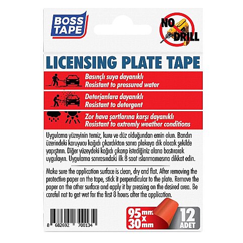 BOSS TAPE 0134 ÇİFT TARAFLI OTO PLAKA MONTAJ BANDI 95mmx30mm 12Lİ BLİSTER - 2