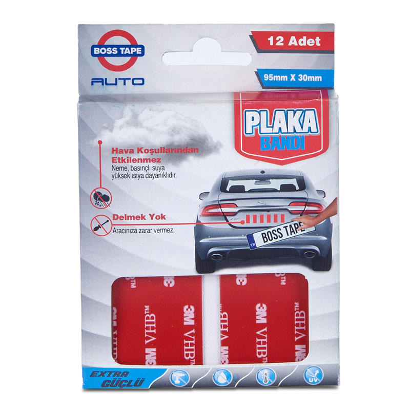 Boss Tape 0134 Çift Taraflı Oto Plaka Montaj Bandı 95Mmx30Mm 12Li Blister