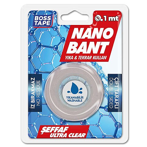 BOSS TAPE 2589 ÇİFT TARAFLI YIKANABİLİR NANO BANT 19mmx1m - 1