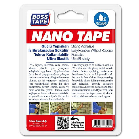 BOSS TAPE 2589 ÇİFT TARAFLI YIKANABİLİR NANO BANT 19mmx1m - 2