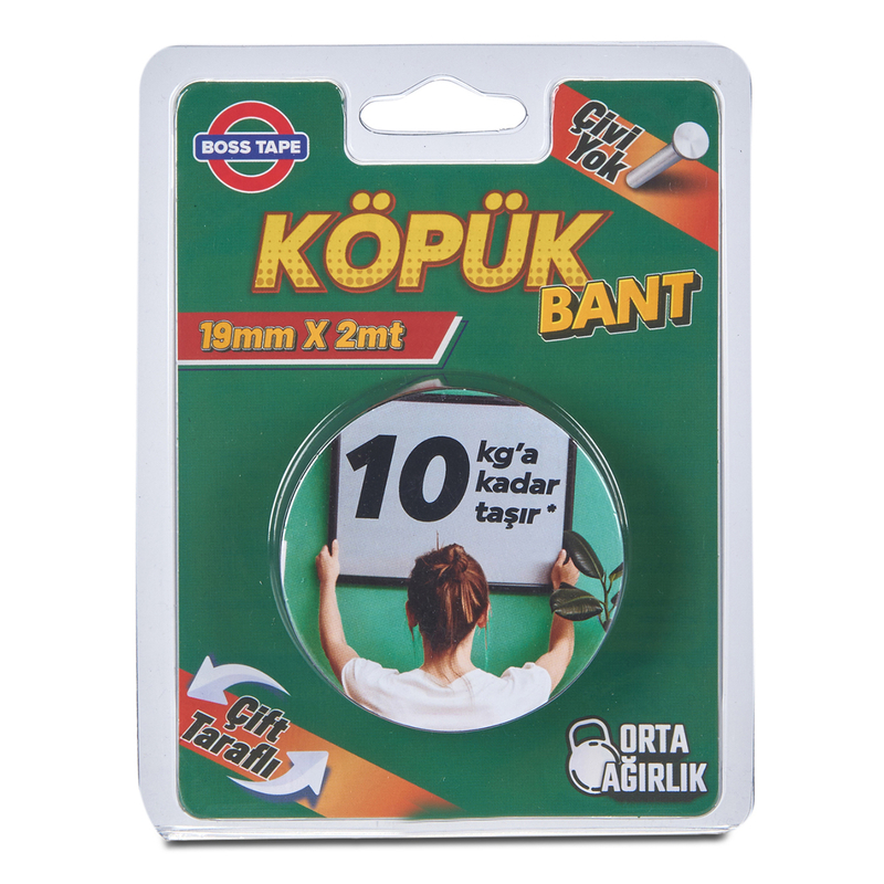 BOSS TAPE 2671 ÇİFT TARAFLI KÖPÜK BANT 19mmx2m (ORTA AĞIRLIK 10kg)