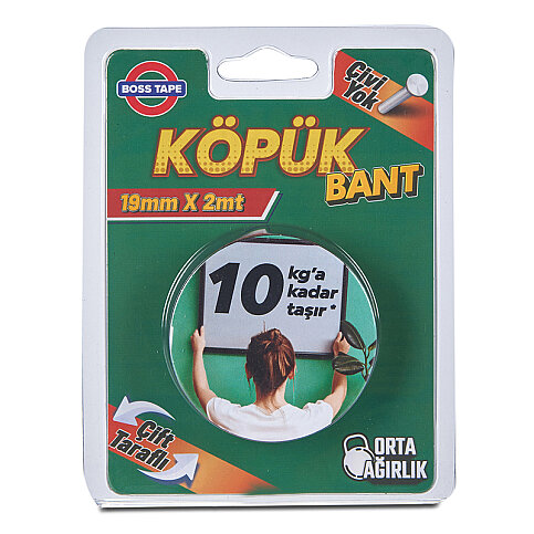 BOSS TAPE 2671 ÇİFT TARAFLI KÖPÜK BANT 19mmx2m (ORTA AĞIRLIK 10kg) - 1
