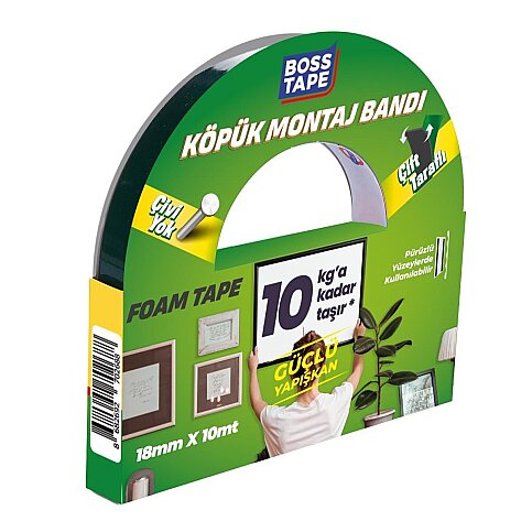 BOSS TAPE 2688 ÇİFT TARAFLI KÖPÜK BANT 18mmx10m (ORTA AĞIRLIK 10kg) - 1