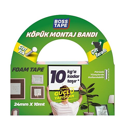 BOSS TAPE 2695 ÇİFT TARAFLI KÖPÜK BANT 24mmx10m (ORTA AĞIRLIK 10kg) - 1
