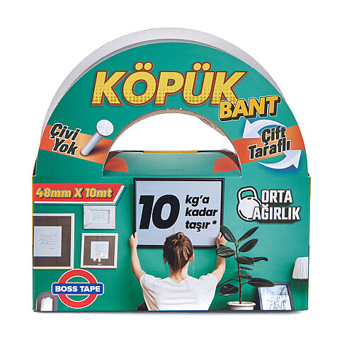 BOSS TAPE 2701 ÇİFT TARAFLI KÖPÜK BANT 48mmx10m (ORTA AĞIRLIK 10kg) - 1