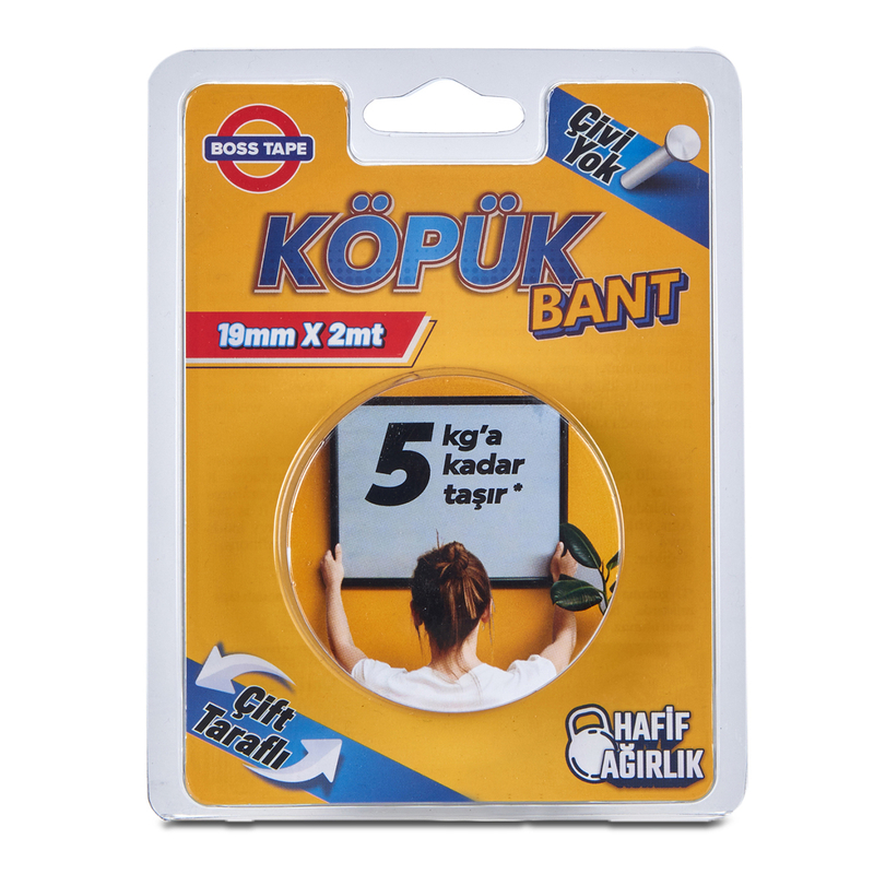 BOSS TAPE 2718 ÇİFT TARAFLI KÖPÜK BANT 19mmx2m (HAFİF AĞIRLIK 5kg)