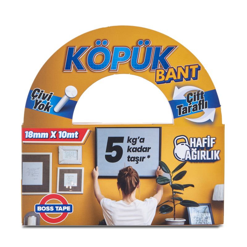 BOSS TAPE 2725 ÇİFT TARAFLI KÖPÜK BANT 18mmx10m (HAFİF AĞIRLIK 5kg)