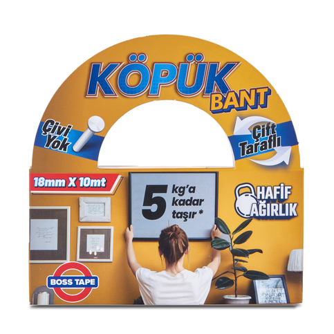 BOSS TAPE 2725 ÇİFT TARAFLI KÖPÜK BANT 18mmx10m (HAFİF AĞIRLIK 5kg) - 1